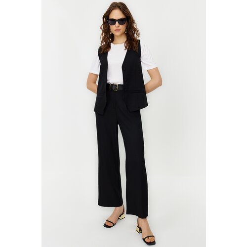 Trendyol Black Linen Look Stylish Vest Trousers Woven Bottom Top Set Cene