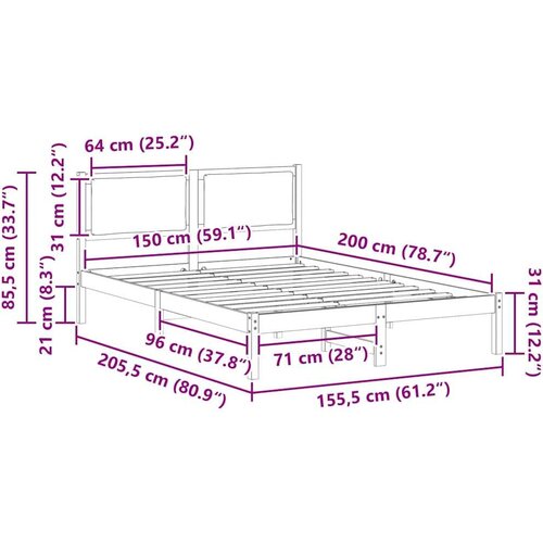  Okvir za krevet Crna 150 x 200 cm Čvrsto borovo drvo Slike