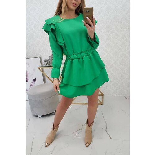 Kesi Dress with vertical flounces light green Slike