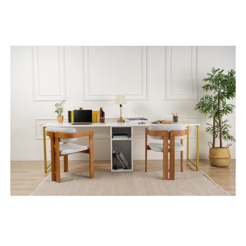 Hanah home Radni sto 240x74x60​cm Bijelo-Zlatni Slike