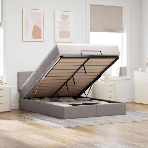  Otomanska postelja z vzmetnico &amp;amp; LEDs taupe 140x190 cm blago, (22054031) Slike