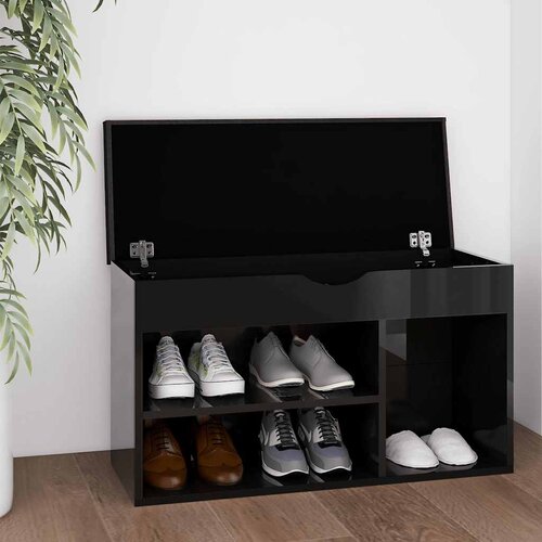  Klupa za cipele s jastukom sjajna crna 80 x 30 x 47 cm drvena Cijene