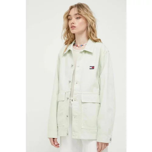 Tommy Jeans Traper jakna za žene, boja: zelena, za prijelazno razdoblje, oversize