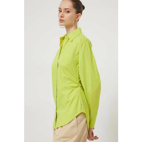 Hugo Pamučna košulja za žene, boja: zelena, slim, s klasičnim ovratnikom