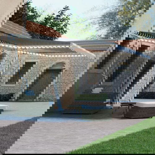 vidaXL avtomatska tenda led + senzor 450x300 cm modra in bela Cene