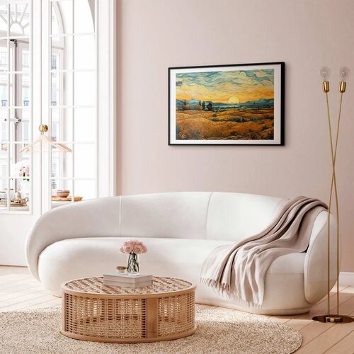  Plakat Impressionistic fields - painted golden landscape with fields of grain 90x60 Crni okvir s margom Slike