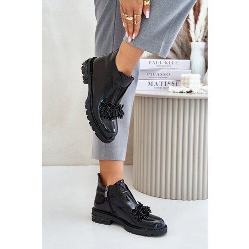 Kesi Leather patent leather ankle boots with decoration insulated D&A black Cene