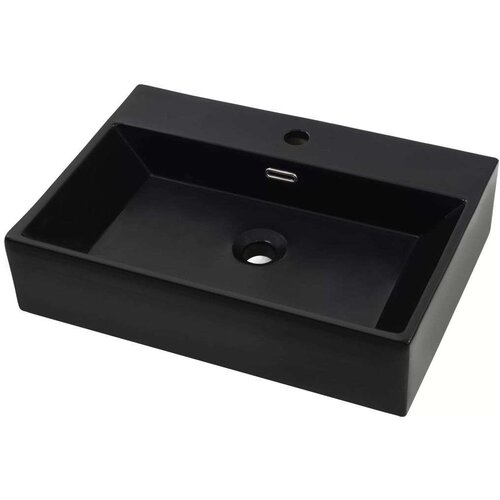 Pipo Umivalnik z odprtino za pipo iz keramike črn 76x42,5x14,5 cm Slike