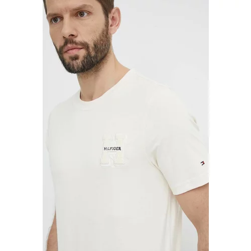 Tommy Hilfiger Pamučna majica za muškarce, boja: bež, s aplikacijom, MW0MW34436