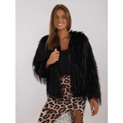 Fashion Hunters Black elegant fur jacket with lining