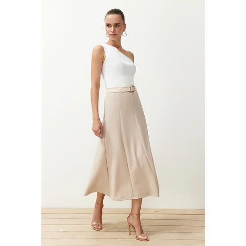 Trendyol Stone Flared Maxi Elastic Skirt