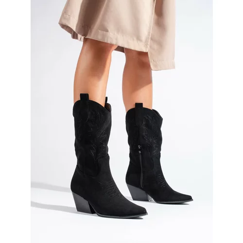 SHELOVET Black suede women's cowboy boots