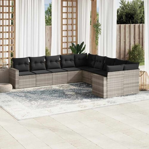  10-dijelni set vrtnih sofa poliratan s jastucima svijetlosivi Slike