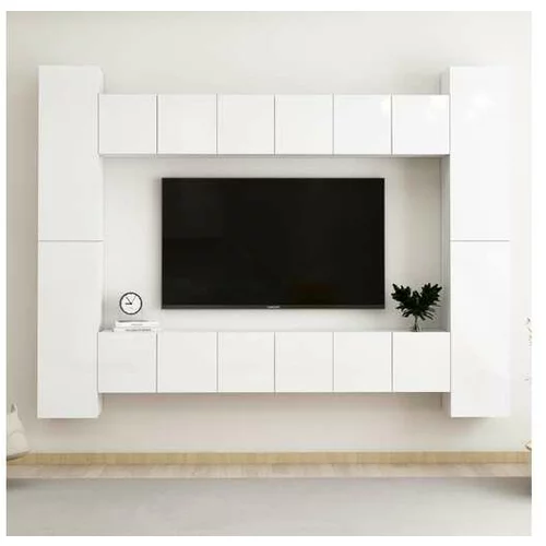  Komplet TV omaric 10-delni visok sijaj bela iverna plošča