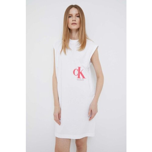 Calvin Klein Jeans Bombažna obleka bela barva Slike