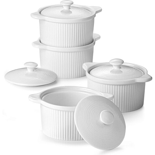 Dowan 207 ml Porcelanasti Ramekins s Pokrovi - Set 4 za Creme Brulee, Sufle, Juho. Primerni za Pečico, Beli, (22137432) Cene