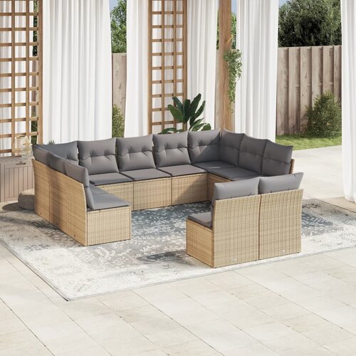vidaXL 11-dijelni set vrtnih sofa od poliratana s jastucima bež Cijene