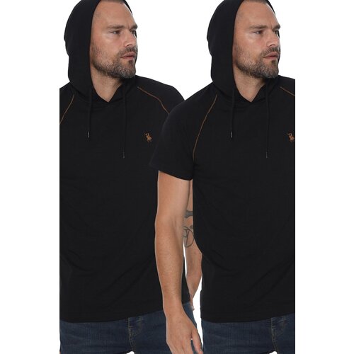 Dewberry DOUBLE SET T8570 HOODED MEN'S T-SHIRT-BLACK-BLACK Cene
