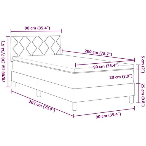 VidaXL okvir kreveta s madracem &amp;amp; LED tamnosivi 90x200 cm bar&amp;scaron;un Slike