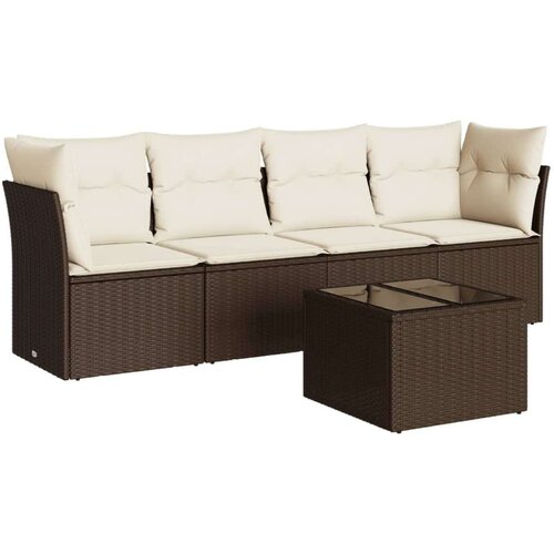 VidaXL 5-dijelni set vrtnih sofa s jastucima poliratan smeđi Slike