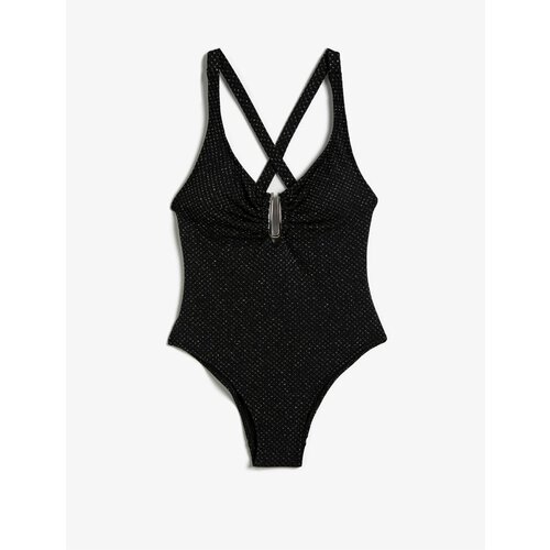 Koton Glittery Swimsuit with Metal Accessories Window Detail and Pleated Straps. Slike