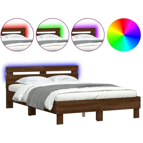 VidaXL Posteljni okvir z vzglavjem in LED rjavi hrast 135x190 cm, (20978688) Slike