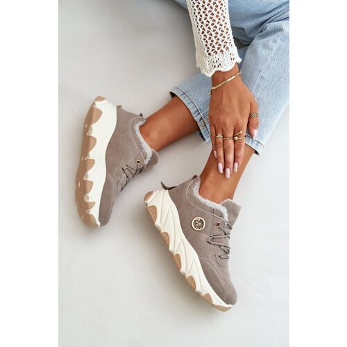 PM1 Warm Women's Sports Shoes Laced On Platform Gray Bialoa Cene
