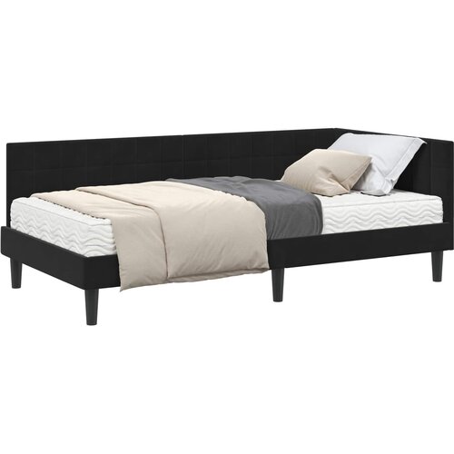 vidaXL Kutni krevetni okvir s madracem s uzglavljem 2 pcs Crna Baršun - Crna 100 x 200 cm Cene