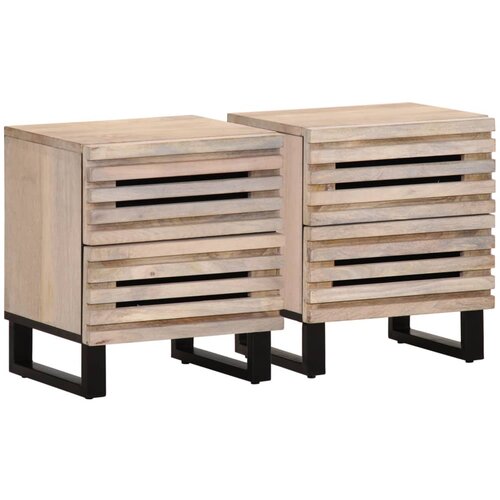 VidaXL Nočna omarica 2 kosa 40x33x46 cm trden beljen mangov les Slike