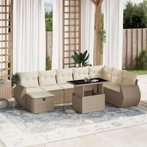 VidaXL 9-dijelni set vrtnih sofa s jastucima bež od poliratana Slike
