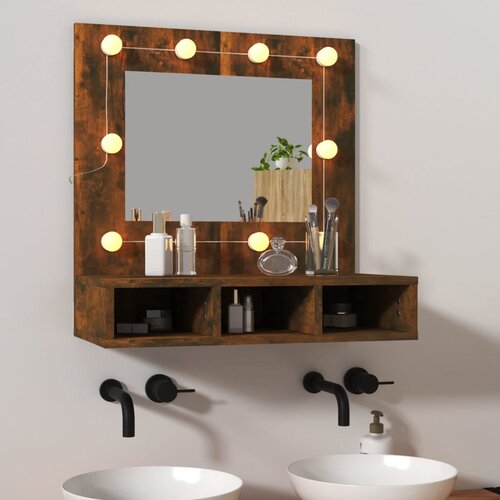 vidaXL Omarica z ogledalom in LED lučkami dimljeni hrast 60x31,5x62 cm Cene