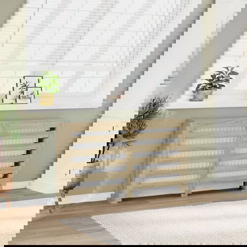 VidaXL Pokrov za radiator sonoma hrast 149x20x82 cm inženirski les Slike
