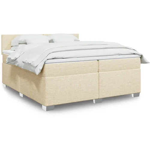 vidaXL Box spring postelja z vzmetnico krem 200x200 cm blago vidaXL Box spring postelja z vzmetnico krem 200x200 cm blago
