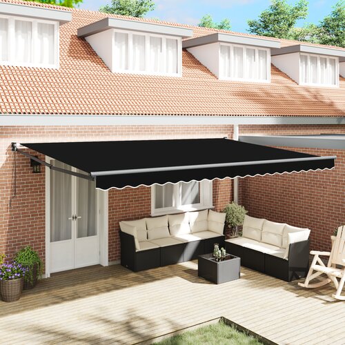 VidaXL Ročna retraktibilna tenda Črna 500x300 cm, Tenda zamenjava tkanine za okvir 5x3 m Črna Slike