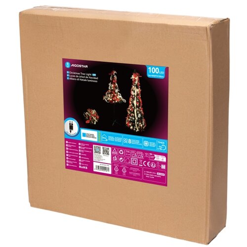Aigostar LED spoljni božićni bor 100xLED/230V 1,5m IP44 crvena hladna bela Slike