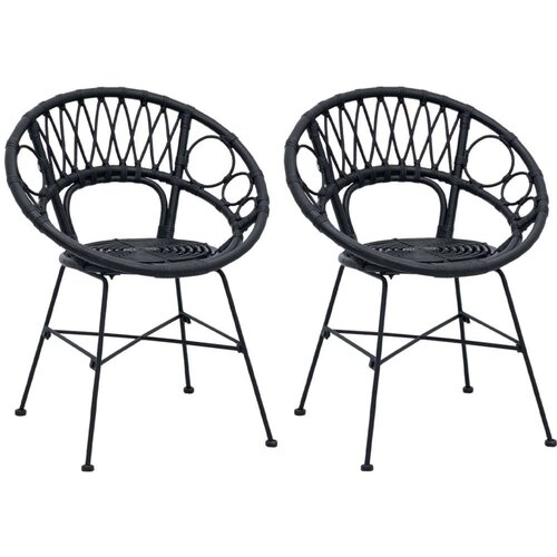  Stolac za blagovanje 2 pcs Crna 65 x 55 5 x 81 cm Ratan i čelik Slike