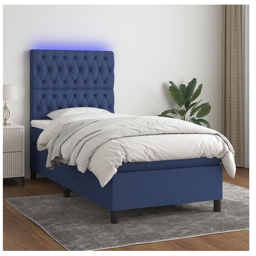  Box spring postelja z vzmetnico LED modra 90x200 cm blago Cene