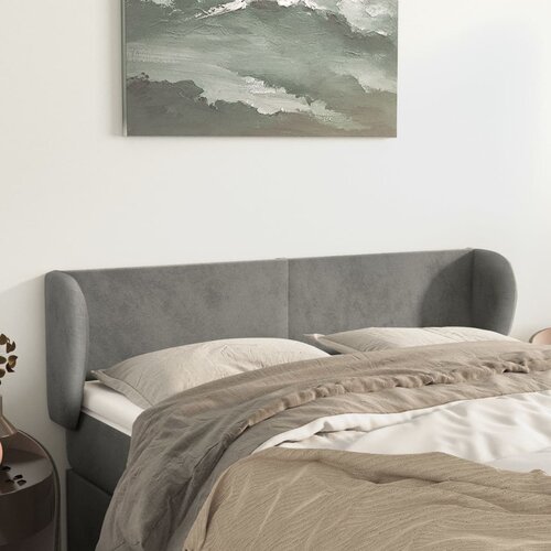 VidaXL Vzglavje z u&amp;scaron;esi svetlo siv 147x23x78/88 cm žamet Slike