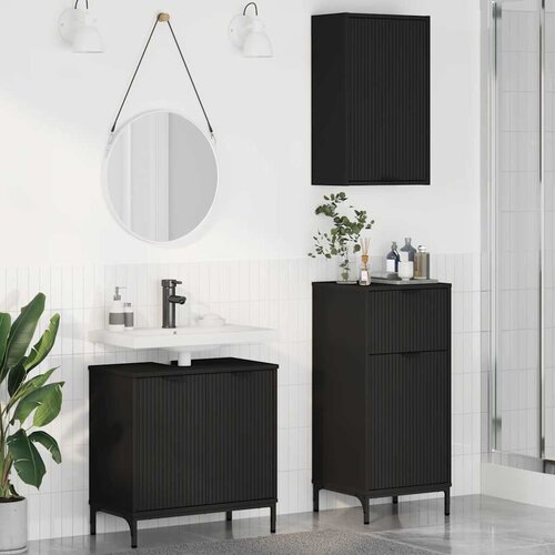 VidaXL Set namje&amp;scaron;taja za kupaonicu Zidne 3 pcs Crna 39.5 x 36 x 88 cm Slike