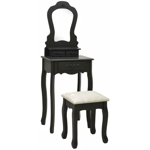 vidaXL Mizica za ličenje s stolčkom črna 50x59x136 cm les pavlovnije