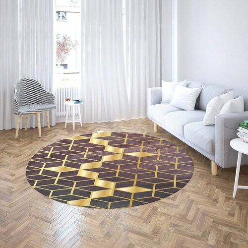 Okrugli tepih sa gumenom podlogom 160x160cm - 3D kocke ljubičasto-zlatni, TG-1063 Slike