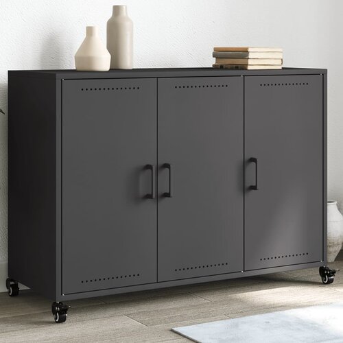 VidaXL Komoda crna 100,5 x 39 x 72 cm hladno valjani čelik Slike
