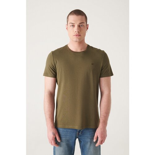 Avva men's khaki ultrasoft crew neck plain standard fit normal cut modal t-shirt Slike