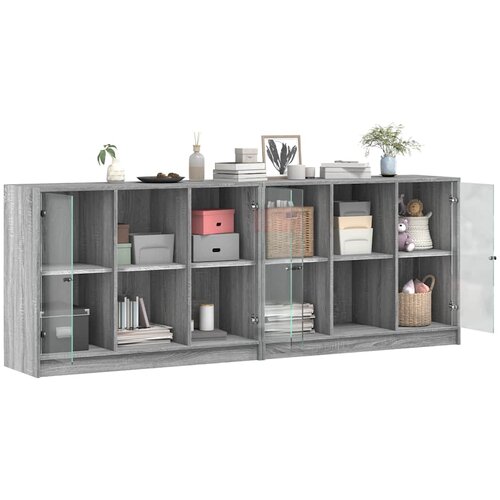  Regal za knjige s vratima siva boja hrasta 204x37x75 cm drveni Slike