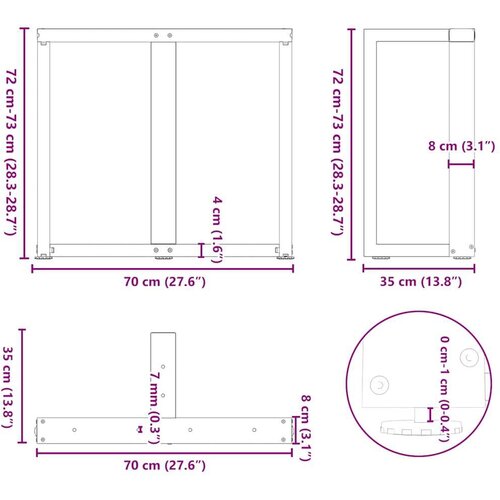 vidaXL Noge jedilne mize v obliki črke T 2 kosa 70x35x(72-73) cm jeklo Cene