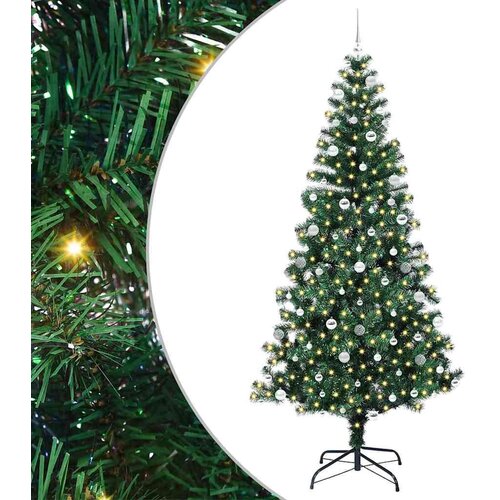 VidaXL Umjetno predsvijetljeno božićno drvce Zelena 240cm PVC i metal Slike