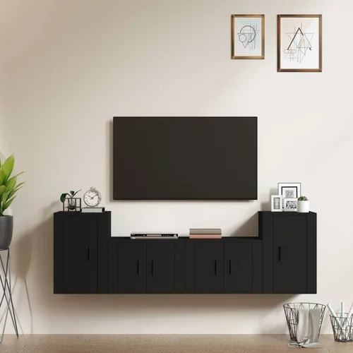 vidaXL Komplet TV omaric 4-delni črn inženirski les