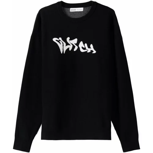 Bershka Sweater majica crna / bijela