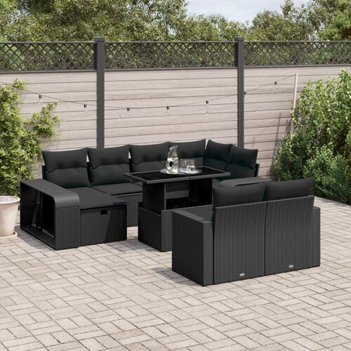 vidaXL 11-dijelni set vrtnih sofa od poliratana s jastucima crni Cijene