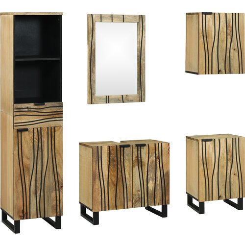 vidaXL set namještaja za kupaonicu s ladicama s policom s pohranom s vratima s ogledalom 5 pcs smeđa srednja Cijene